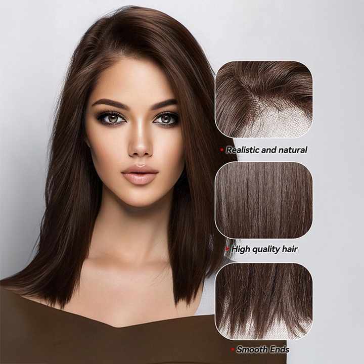 Medium Length Straight Wig in Black Brown