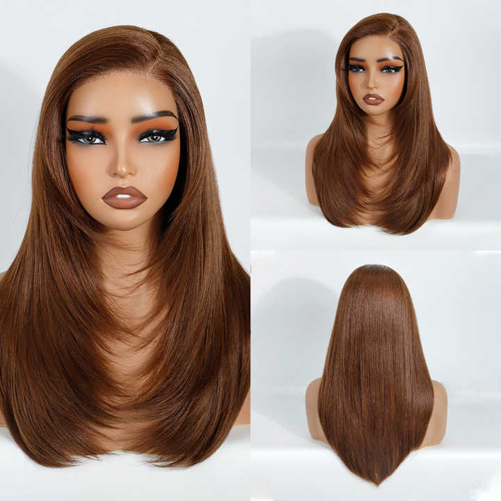 Lace front wig with no glue, heat-resistant synthetic hair