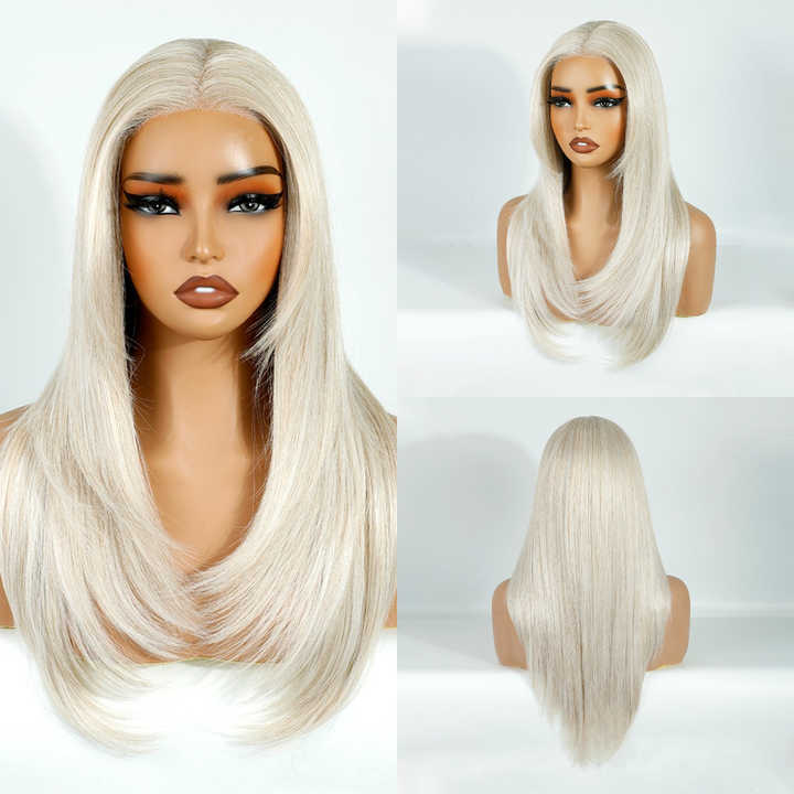 Lace front wig with no glue, heat-resistant synthetic hair