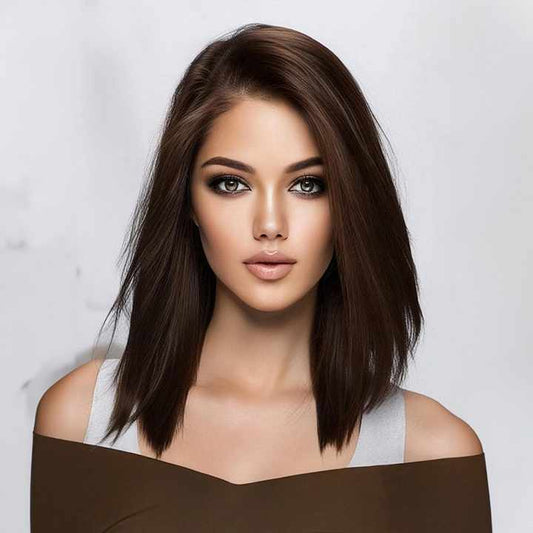 Medium Length Straight Wig in Black Brown