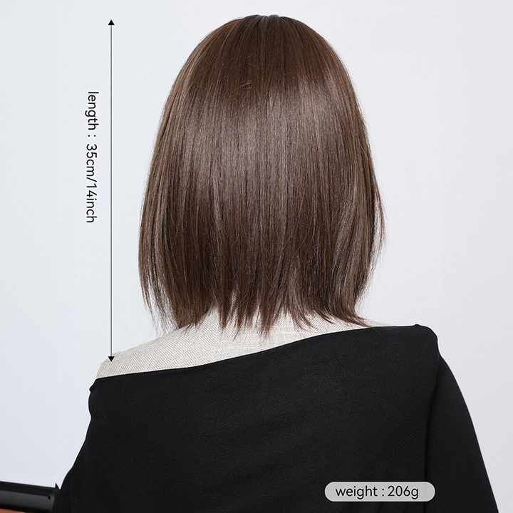 Medium Length Straight Wig in Black Brown