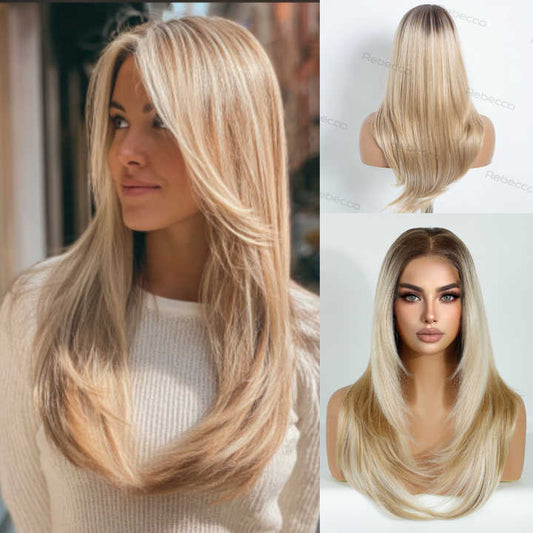 Lace front wig with no glue, heat-resistant synthetic hair