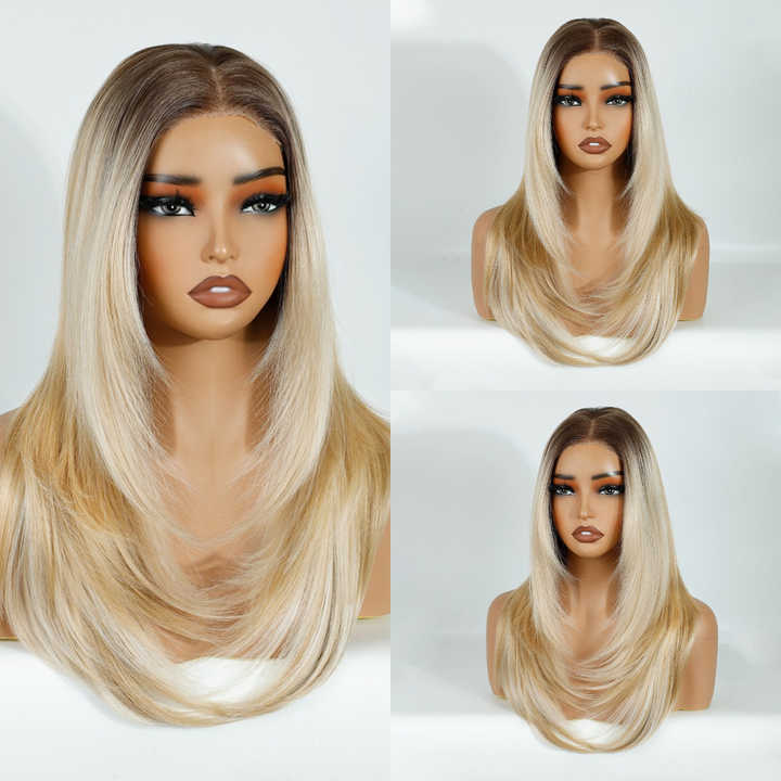 Lace front wig with no glue, heat-resistant synthetic hair
