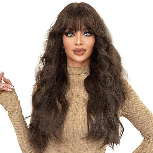 Brown Lace Front Wig – Long Wavy Synthetic Hair, Natural Look